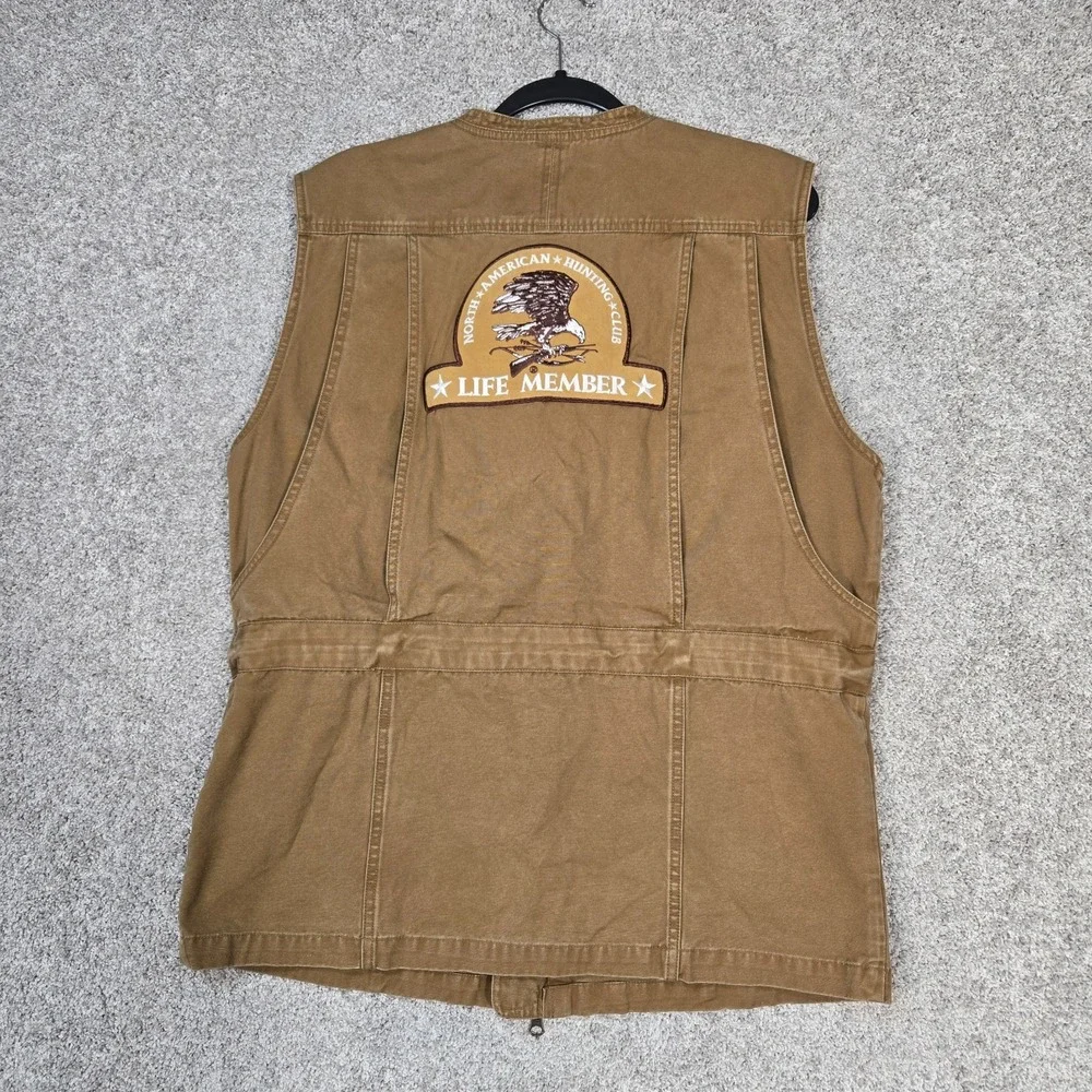 ORVIS canvas zip up vest mens Large North American Hunting deerskin patches